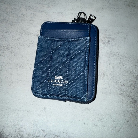 COACH Denim Blue Zip Card Case Wallet